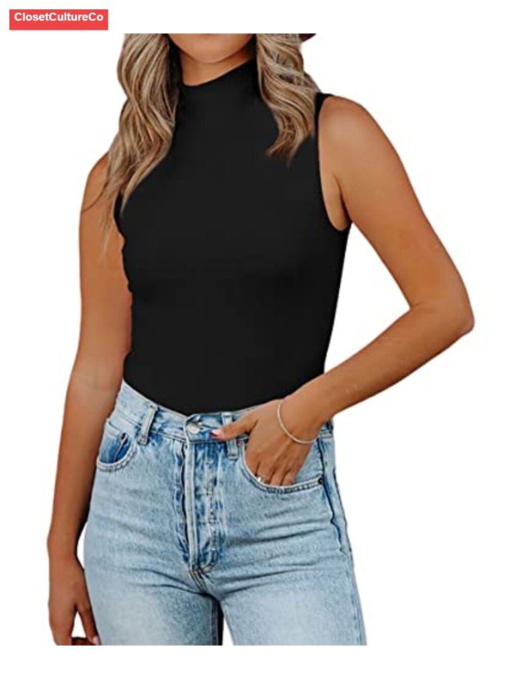 Mock Turtleneck Tank Top Sleeveless Slim Fit Stretch Basic Layer